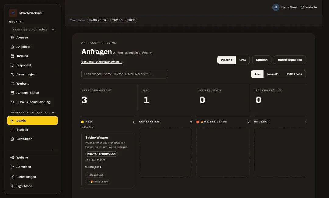 Portal-Ansicht: Alle Anfragen in einer Pipeline